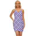 Purple Plaid Tartan 2 Diagonal Wrap Tie Front Dress View1