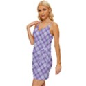 Purple Plaid Tartan 2 Diagonal Wrap Tie Front Dress View2