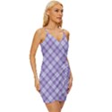 Purple Plaid Tartan 2 Diagonal Wrap Tie Front Dress View3