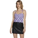 Purple Plaid Tartan 2 Diagonal Flowy Camisole Tie Up Top View1