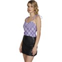 Purple Plaid Tartan 2 Diagonal Flowy Camisole Tie Up Top View2