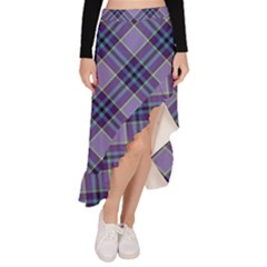 Purple Plaid Tartan 1 Diagonal Asymmetrical Ruffle Hem Skirt 