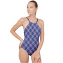 Purple Plaid Tartan 1 Diagonal High Neck One Piece Swimsuit View1