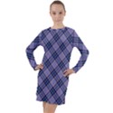 Purple Plaid Tartan 1 Diagonal Long Sleeve Hoodie Dress View1