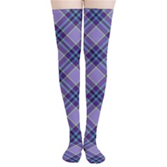 Purple Plaid Tartan 1 Diagonal Thigh High Stockings
