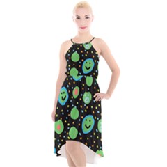 Doodle Dot Drawing High-low Halter Chiffon Dress 