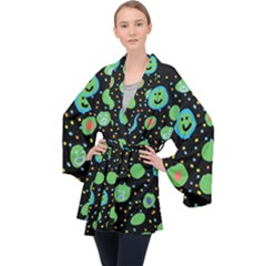 Doodle Dot Drawing Long Sleeve Velvet Kimono 