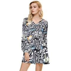 Doodle New York City Nyc Tiered Long Sleeve Mini Dress
