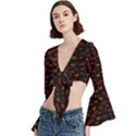 Pattern Ha Ha Ha  Abstract Black Dark Doodle Hahaha Pattern Physco Trumpet Sleeve Cropped Top View2