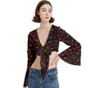 Pattern Ha Ha Ha  Abstract Black Dark Doodle Hahaha Pattern Physco Trumpet Sleeve Cropped Top View3