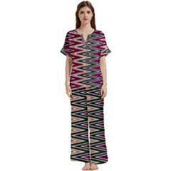 Pattern Zigzag Stripe Design Short Sleeve Long Pants Satin Pajamas Set