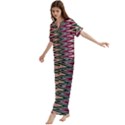 Pattern Zigzag Stripe Design Short Sleeve Long Pants Satin Pajamas Set View2