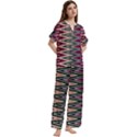 Pattern Zigzag Stripe Design Short Sleeve Long Pants Satin Pajamas Set View3