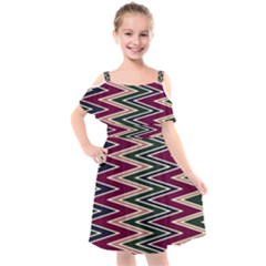 Pattern Zigzag Stripe Design Kids  Cut Out Shoulders Chiffon Dress