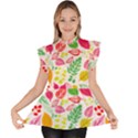 Leaves Pattern Seamless Texture Ruffle Collar Short Sleeve Chiffon Top View1