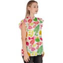 Leaves Pattern Seamless Texture Ruffle Collar Short Sleeve Chiffon Top View3