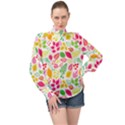 Leaves Pattern Seamless Texture High Neck Long Sleeve Chiffon Top View1