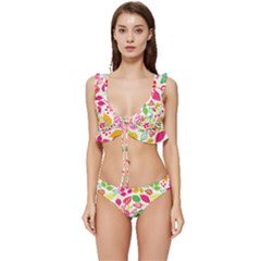 Leaves Pattern Seamless Texture Low Cut Ruffle Edge Bikini Set
