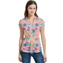 Ice Cream Donut Sweets Candie Women s Cap Sleeve Mandarin Collar Waist Tie Blouse View1