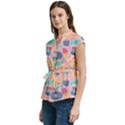 Ice Cream Donut Sweets Candie Women s Cap Sleeve Mandarin Collar Waist Tie Blouse View2