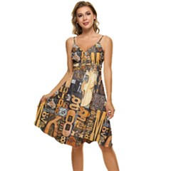 3d Letters Macro Wooden Letters Letters Textures Sleeveless Tie Front Chiffon Dress