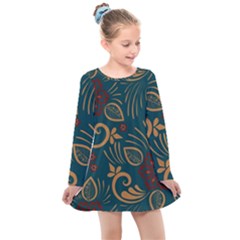 Flowers Floral Retro Flower Texture Kids  Long Sleeve Dress
