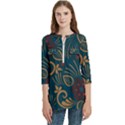 Flowers Floral Retro Flower Texture Women s Zip Front V-Neck 3/4 Sleeve Casual Top Pocket Shirt View1