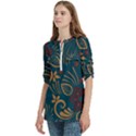 Flowers Floral Retro Flower Texture Women s Zip Front V-Neck 3/4 Sleeve Casual Top Pocket Shirt View2