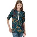 Flowers Floral Retro Flower Texture Women s Zip Front V-Neck 3/4 Sleeve Casual Top Pocket Shirt View3