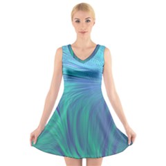 Psicodelia Zyguratti Texture Cyanturquoise V-neck Sleeveless Dress
