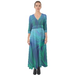 Psicodelia Zyguratti Texture Cyanturquoise Button Up Boho Maxi Dress