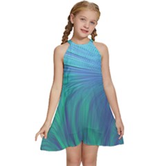 Psicodelia Zyguratti Texture Cyanturquoise Kids  Halter Collar Waist Tie Chiffon Dress