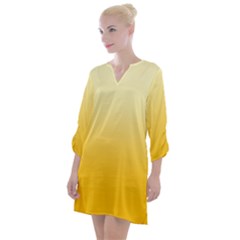 Cream Yellow To Amber Orange Linear Gradient Open Neck Shift Dress