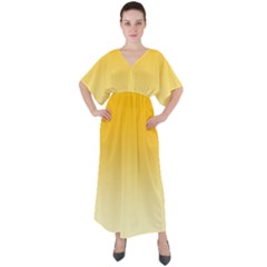 Amber Orange To Cream Yellow Linear Gradient V-neck Boho Style Maxi Dress