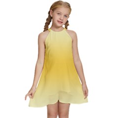 Cream Yellow To Amber Orange Bilinear Gradient Kids  Halter Collar Waist Tie Chiffon Dress
