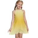 Cream Yellow To Amber Orange Bilinear Gradient Kids  Halter Collar Waist Tie Chiffon Dress View1