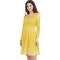Cream Yellow To Amber Orange Bilinear Gradient Long Sleeve V-neck skater dress with Pockets View2