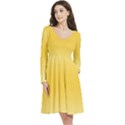 Cream Yellow To Amber Orange Bilinear Gradient Long Sleeve V-neck skater dress with Pockets View3