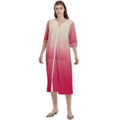 Cream Yellow To Crimson Red Linear Gradient Women s Cotton 3/4 Sleeve Nightgown