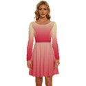 Cream Yellow To Crimson Red Linear Gradient Long Sleeve Wide Neck Velvet Dress View1
