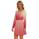 Cream Yellow To Crimson Red Linear Gradient Long Sleeve Wide Neck Velvet Dress View2