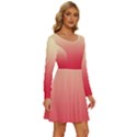 Cream Yellow To Crimson Red Linear Gradient Long Sleeve Wide Neck Velvet Dress View3