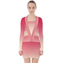 Crimson Red To Cream Yellow Linear Gradient V-neck Bodycon Long Sleeve Dress View1