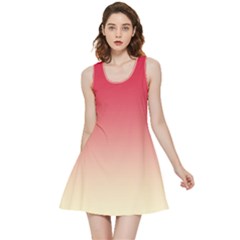 Crimson Red To Cream Yellow Linear Gradient Inside Out Reversible Sleeveless Dress