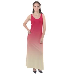 Crimson Red To Cream Yellow Linear Gradient Sleeveless Velour Maxi Dress