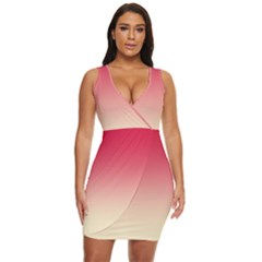 Crimson Red To Cream Yellow Linear Gradient Draped Bodycon Dress
