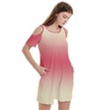 Cream Yellow To Crimson Red Bilinear Gradient Women s Cold Shoulder Round Neck Mini Dress View3