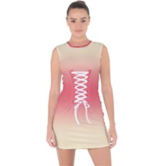 Cream Yellow To Crimson Red Bilinear Gradient Lace Up Front Bodycon Dress