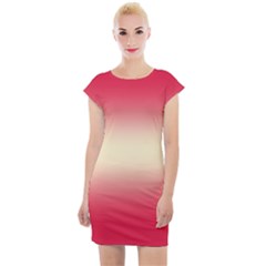 Crimson Red To Cream Yellow Bilinear Gradient Cap Sleeve Bodycon Dress