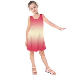 Crimson Red To Cream Yellow Bilinear Gradient Kids  Sleeveless Dress